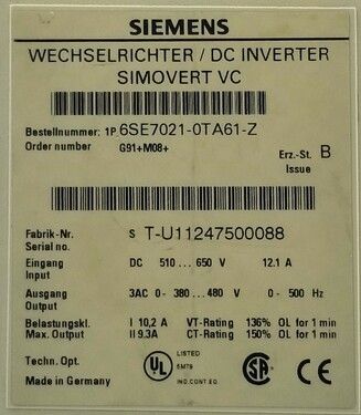 6SE7021-0TA61-Z | Siemens AC Drives 6SE7021-0TA61-Z | Siemens AC Drives